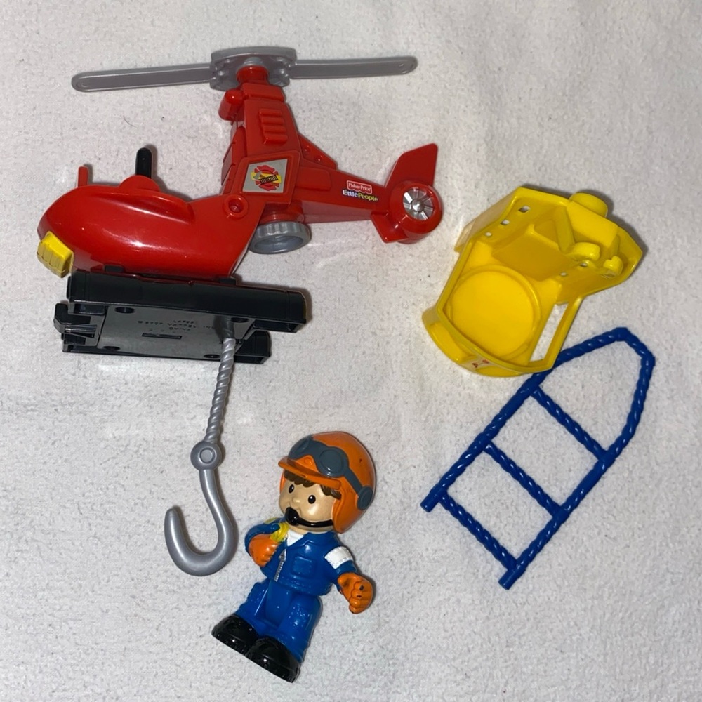 Little People Fire Rescue set , Drew, helicopter, basket, ladder